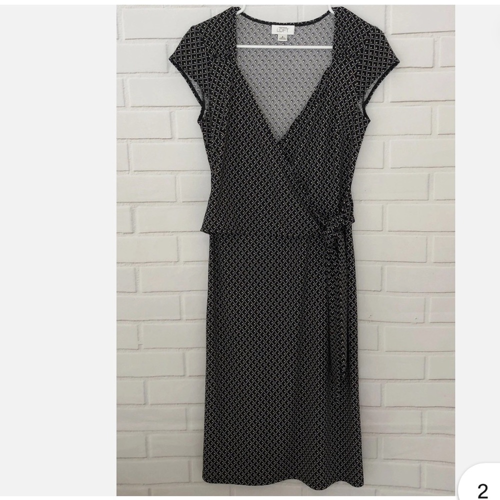 LOFT Geo Print Surplice Faux Wrap Midi Dress Size 14